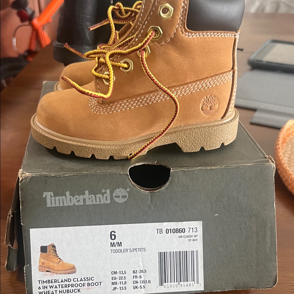 Timberland Tan and Black Toddler Boots Size 6c
